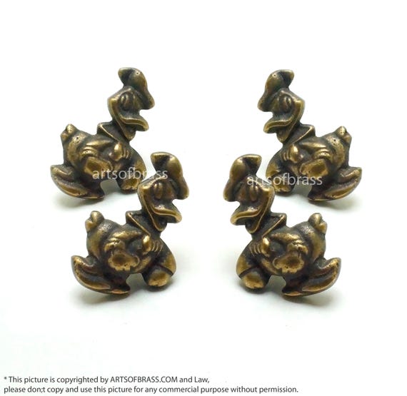 1.69" Lot of 4 pcs Disney Donald Duck cartoon Figurine Solid Brass Antique Cabinet Drawer Handle Pulls N256