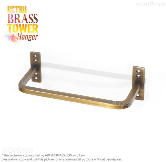 7.67" inches Solid Brass VINTAGE Retro Towel Holder Industrial Wall Bathroom Towel Hanger / Kitchen Towel Hanger