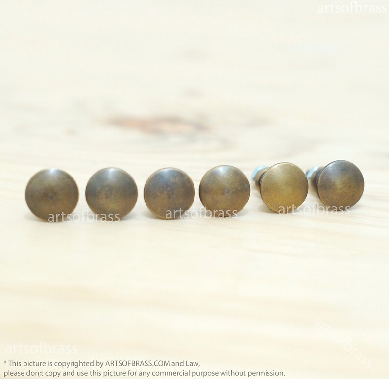 Lot of 6 pcs Vintage Retro Solid Brass Round Post Thumbtack Tacks Cabinet Solid Brass Drawer Handle Knob Pulls N025 image 2