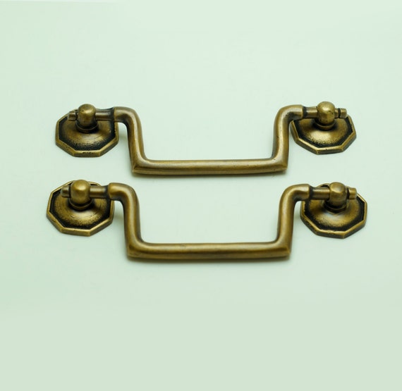 5.70" Lot of 2 pcs RETRO Vintage Double Cycle Solid Brass CLOSETS Antique Cabinet Door Drawer Pull B035b
