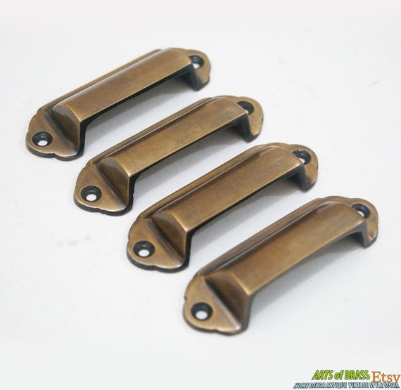 2.67" inches Lot of 4 pcs Vintage Retro Classic Solid Brass Bin Pull Handle Cabinet Drawer Pulls I051