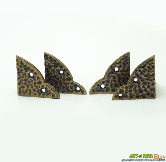 1.53" inches lot of 4 pcs Vintage Stone Marble Texture Table Box Cabinet Trunk Corner Protector Solid Brass Corner Protector T023