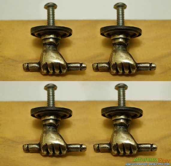 Lot of 4 pcs HAND STICK Pull Solid Brass Antique Vintage KNOB