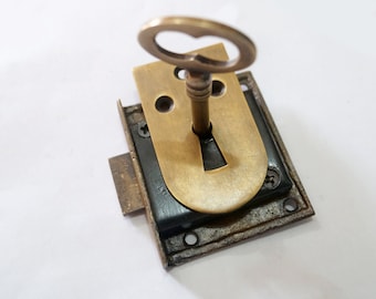 Set Vintage Solid Plate Key Hole and Key Lock With Antique SKELETON Keys