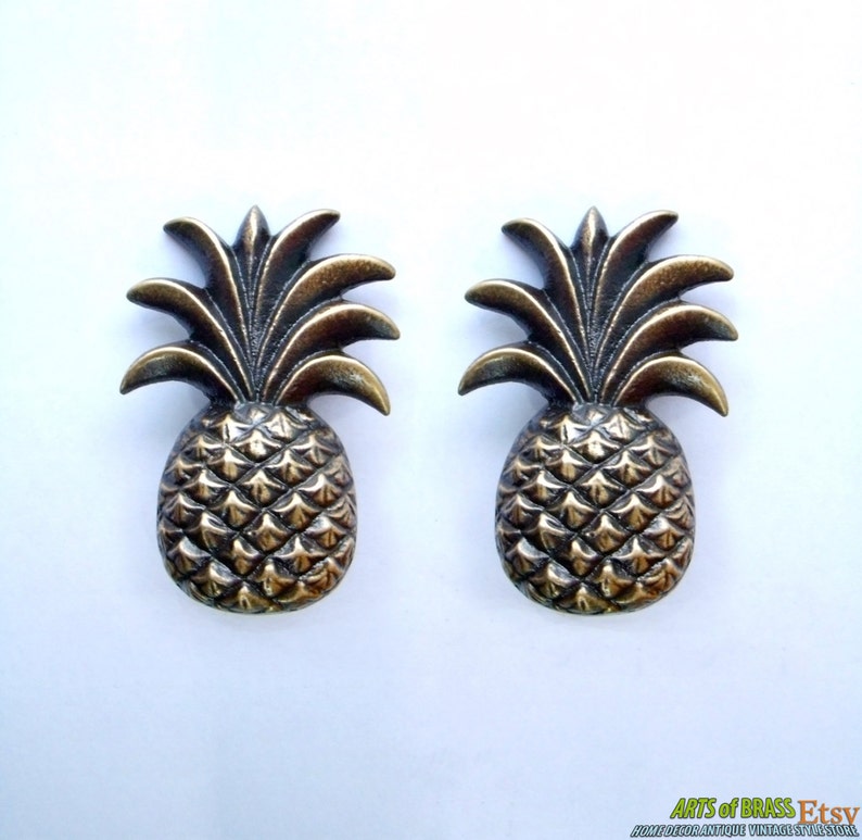 Lot of 2 pcs Antique PINEAPPLE Fruits Cabinet Solid Brass Drawer Handle Knob Pull image 1