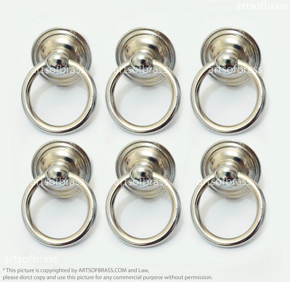 Lot of 6 pcs Chrome / Silver Finishing ROUND PULL Vintage Solid Brass Cabinet Drawer Dresser Door Pulls KNOB
