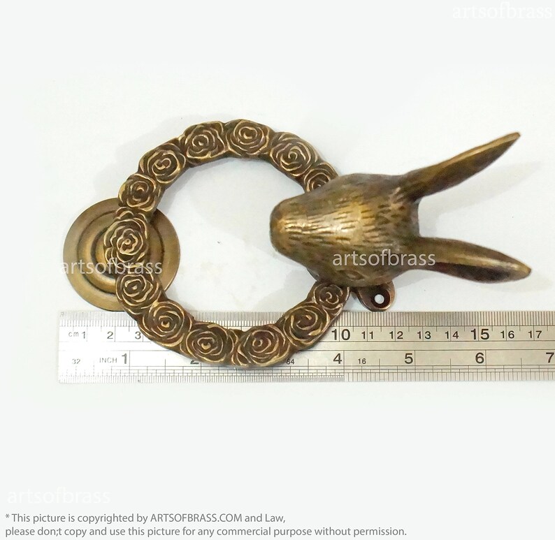 Rabbit Knocker VINTAGE Solid Brass Bunny Rabbit Door Knocker Detailed With Door ...