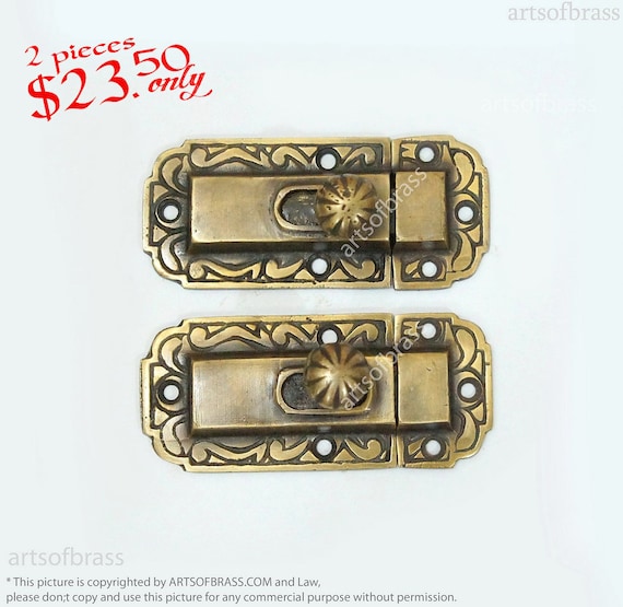 Lot of 2 pcs 3.35" Vintage Victorian Eastlake Solid Brass Box LATCH Door Lock Safe Box Gate Door pin Slot Lock YSW