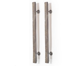 19.50" inches Pair Set Vintage Old Solid Brass Wooden Handle Pull, Entry Door Handle Front door Brass Pulls Handle
