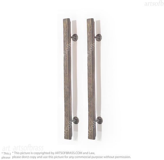 19.50" inches Pair Set Vintage Old Solid Brass Wooden Handle Pull, Entry Door Handle Front door Brass Pulls Handle