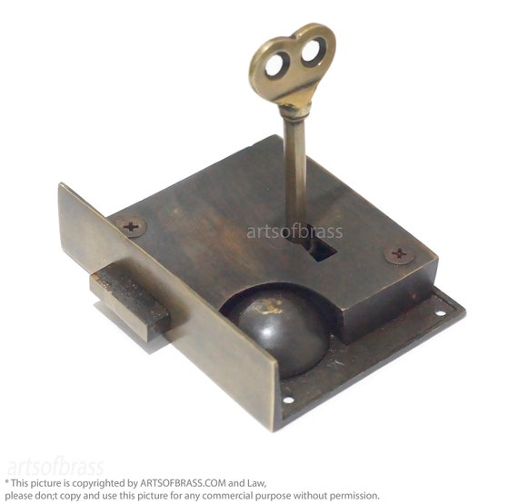 Vintage Brass Skeleton Key LOCK with Bell Sound Click Solid Brass Antique Door Lock