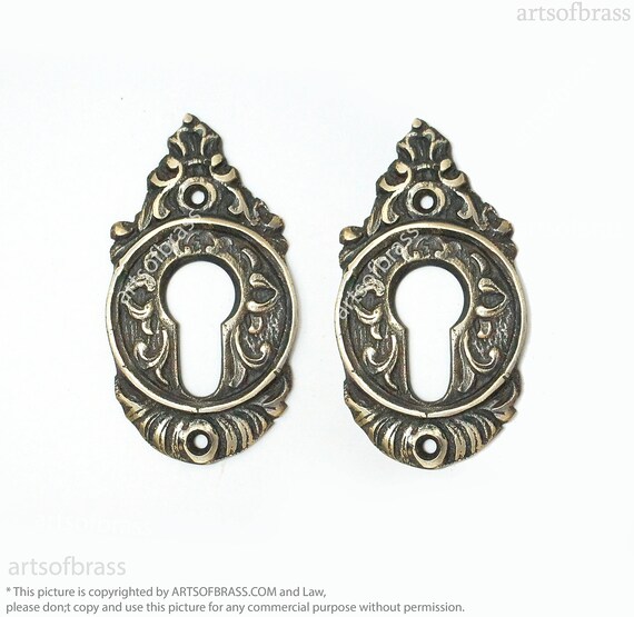 3.54" inches 2 pcs Vintage Solid Brass Victorian Classic Round Keyhole Cover Plate Main door Vintage Keyhole Mounting Plate