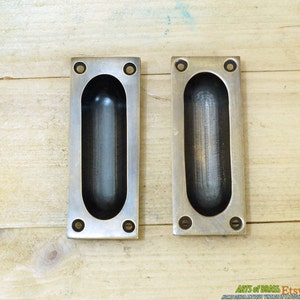 3.34&quot; Lot of 2 pcs Vintage Solid Brass Baldwin FLUSH Pull Antique Sliding Door Cabinet Brass Knob Drawer Pulls J004