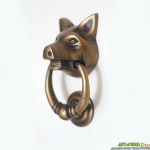 2.95" Inches Mini VINTAGE Solid Brass PIG Farm Head State Farm front Mini Door KNOCKER with Pull Knocker or Drawer pulls Handle Use