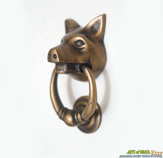 2.95" Inches Mini VINTAGE Solid Brass PIG Farm Head State Farm front Mini Door KNOCKER with Pull Knocker or Drawer pulls Handle Use