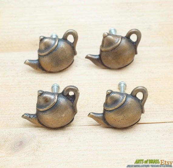 Lot of 4 pcs Vintage Retro TEAPOT Kitchen POT Solid Knobs Handle Solid Brass Cabinet Handle Pull Knobs N254