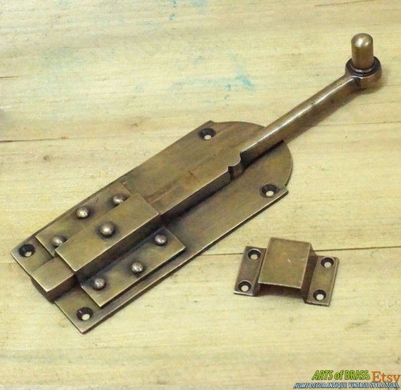 7.51 Set VINTAGE Gate Door Latch Slot Antique Solid Brass Door Safe Latch Lock w006