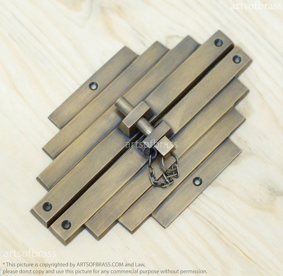7.67" inches Vintage Big Retro Asian Bamboo Latch Antique Solid Brass Door Box Safe Latch Lock Q054