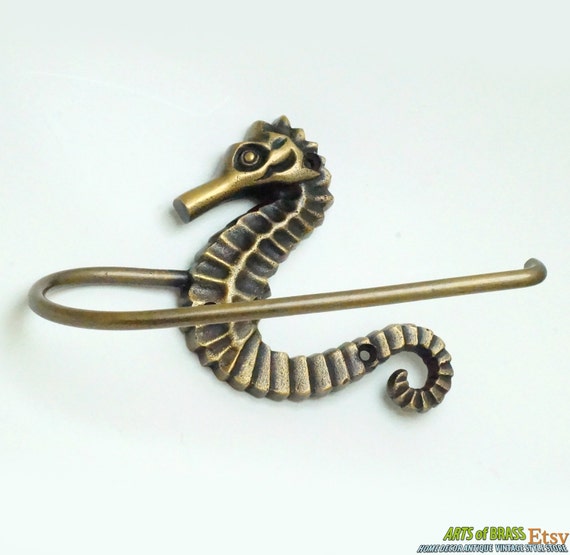 Vintage SEAHORSE Tissue / Hand Towel Holder Towel Hanger Solid Brass Bathroom Towel Hook Handle AE100
