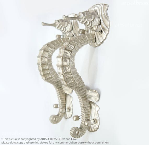 Chrome Finishing Pair set 12.20" Vintage Big Vintage Fantasia SEA HORSE Mythology Poseidon Entry Door Handle Solid Brass Door Handle