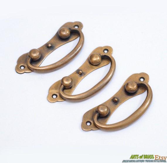 3.34" Lot of 3 pcs Vintage Artistic Deco Handle Pull Antique Cabinet Solid Brass Knob Drawer Pulls A087