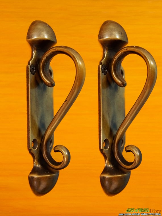 4.56" Lot 2 pcs Vintage BIG KNOB VICTORIAN Solid Brass Antique Door Handle Pulls A124