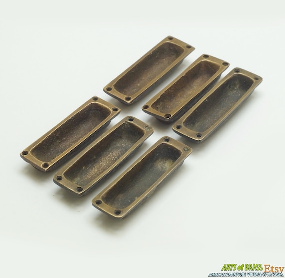 2.12" inches Lot of 6 pcs Vintage Solid Brass Baldwin FLUSH Pull Antique Sliding Door Cabinet Brass Knob Drawer Pulls J001