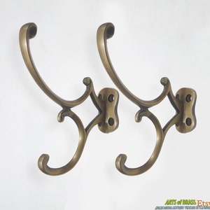 4.92&quot; inches Lot of 2 pcs Vintage Victorian Arrow Head Swirl Solid Brass HOOK Strong Coat Hat Wall Mount Hooks U009
