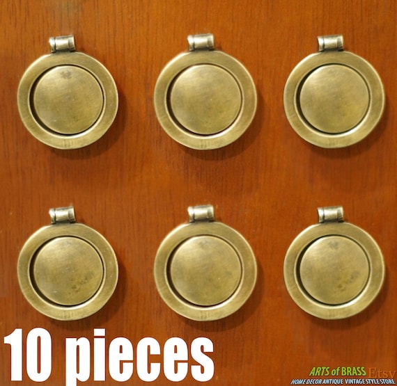 Lot of 10 pcs Western Classic Round Ring Solid Brass Antique Cabinet Drawer KNOB Pulls