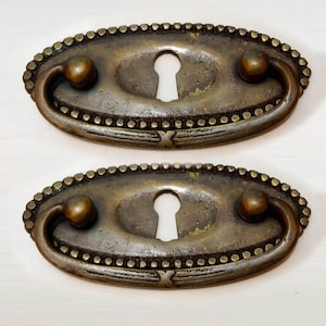 Lot of 2 pcs Vintage Oval OLD BROWN with Key Hole Solid Brass Cabinet Drawer Handle Pulls
