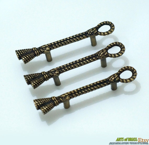 3.74" inches 3 pcs Vintage Retro Bondage Ties of Rope Knobs Solid Brass Antique Cabinet Drawer Handle Pull C.007