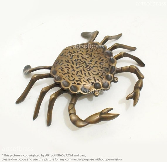 Vintage Solid Brass Beach Crab Ashtray / Candle Holder / Jewelry Box Brass Home Living Antique Decor JB073.