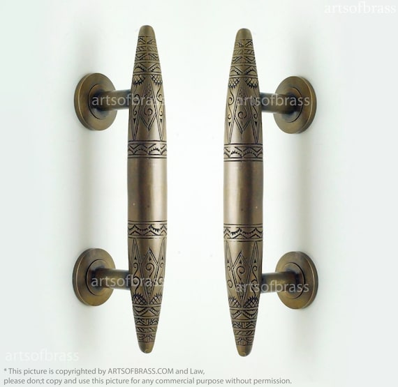 10.43" inches Pair Vintage Solid Brass Art Deco Tapered Pointy Horns Door Handle Pull Cabinet Drawer Dresser Handle Pulls AC002
