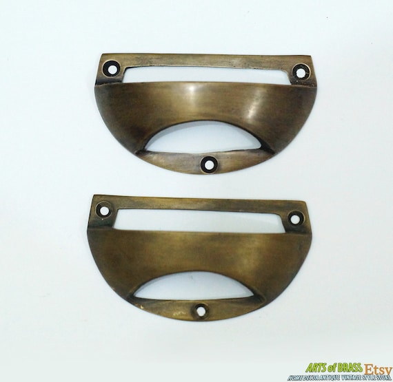 2.95" inches Lot of 2 pcs Vintage Retro BIN Hole Pull Shell Type Handle Solid Brass Antique Cabinet Drawer Door Handle Pulls I006