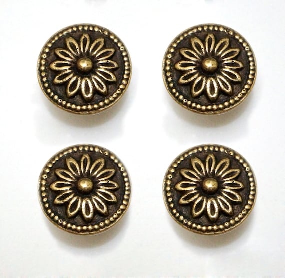 Lot of 4 pcs Vintage Daisy ASTER FLOWERS Antique Brass Handle Cabinet Drawer Handle Pulls