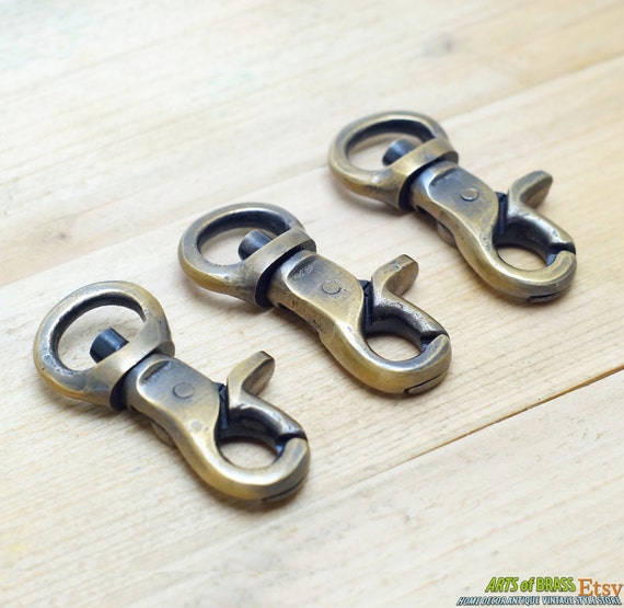 Lot of 3 pcs Vintage Solid Brass Strong Buckle Locking Clip Snap Hooks Lock AH022