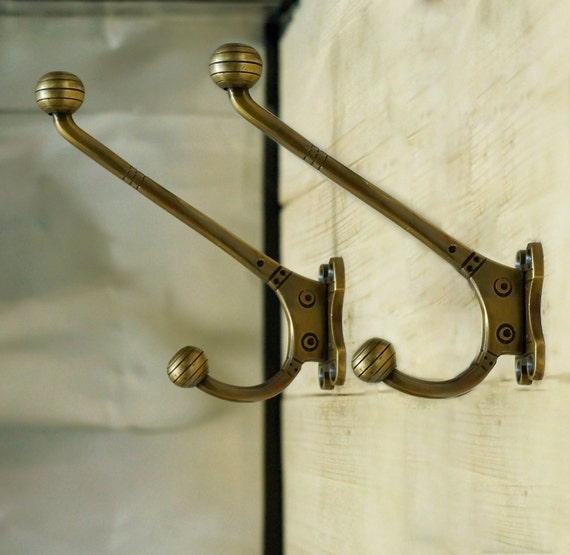 Lot of 2 pcs Vintage HOOK BALL ROUND Strong Solid Brass Antique Wall Mount Hooks
