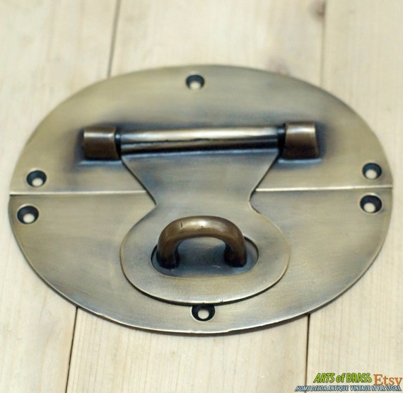 Vintage Large Retro Round Safe BOX DOOR LATCH Antique Solid Brass