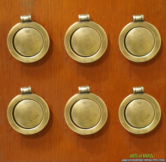 Lot of 6 pcs Western Classic Round Ring Solid Brass Antique Cabinet Drawer KNOB Pulls