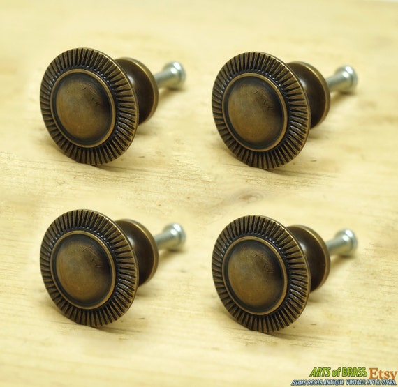 Lot of 4 pcs Vintage Lines Gemstone Cabinet Drawer Solid Brass Handle KNOB Pulls N.032
