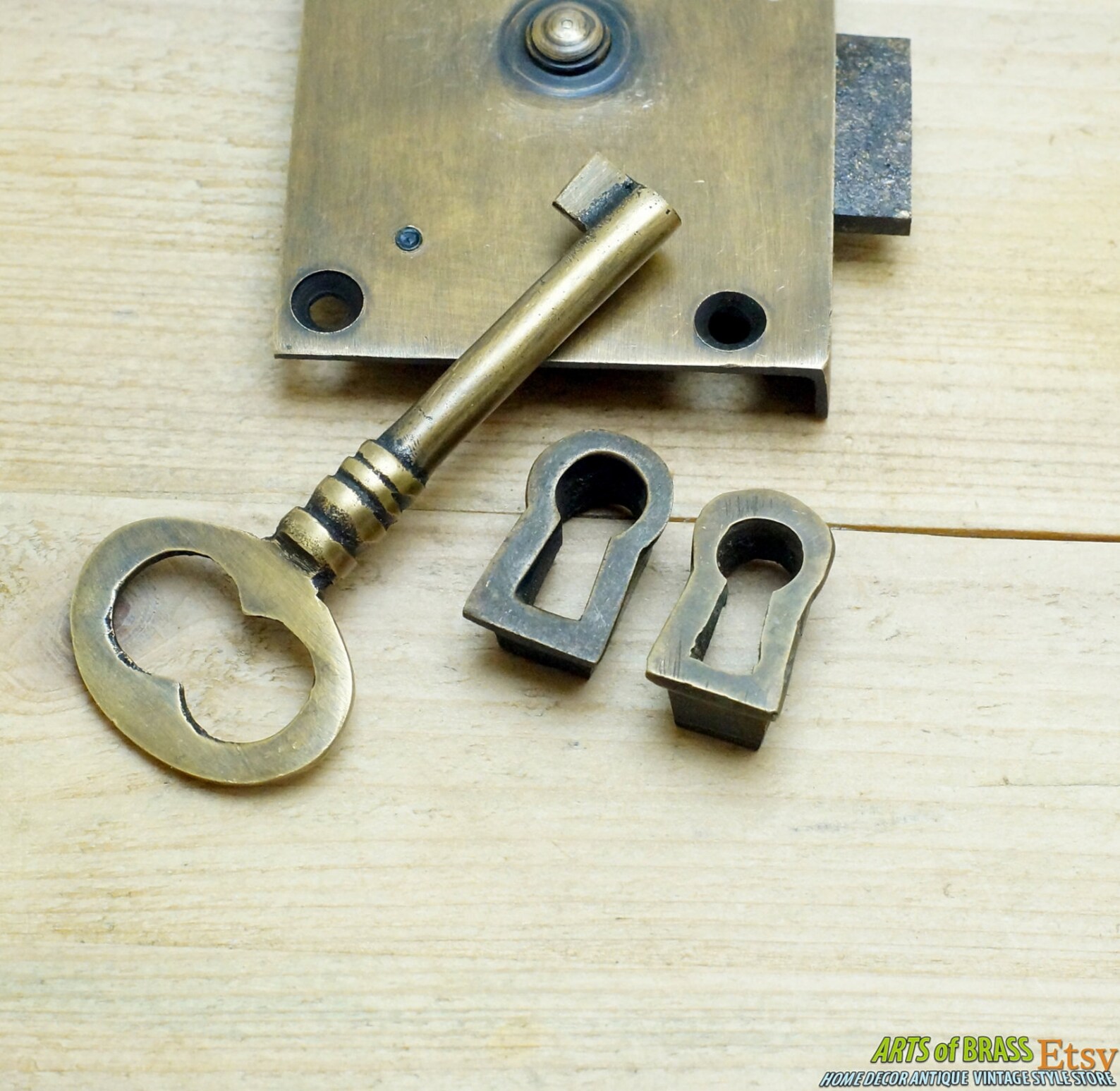 Set Vintage Skeleton KEY & LOCK With Escutcheon Key Hole Plate Etsy