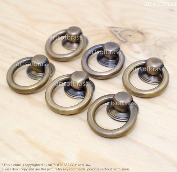 1.50" inches Vintage Retro Western Solid Brass Antique ROUND Ring Pulls Cabinet Drawer Dresser Furniture Knob Pulls P129