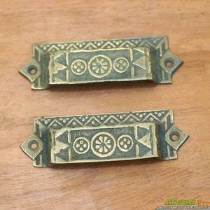 3.77&quot; inches Lot of 2 pcs Vintage Old Art Deco Retro Bar Bin Pull Solid Brass Cabinet Bin Pull Handle I035