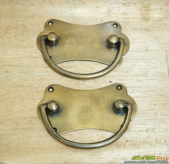 4.44" inches 2 pcs Vintage Retro Country Artistic Traditional Handle Solid Brass Antique Cabinet Drawer Door Handle Pulls A083