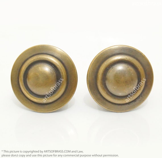 1.37" inches Diameter 2 pcs Big Vintage Western Retro Solid Brass Round Cabinet Solid Brass Drawer Handle Knob Pulls N044