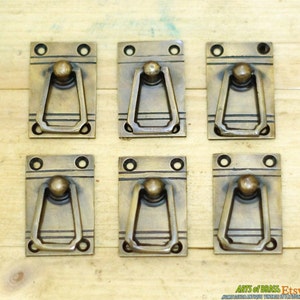 1.81&quot; Lot of 6 pcs Vintage RETRO Western square Drop Pull Hardware Cabinet Solid Brass Drawer Handle Knob Pulls A136
