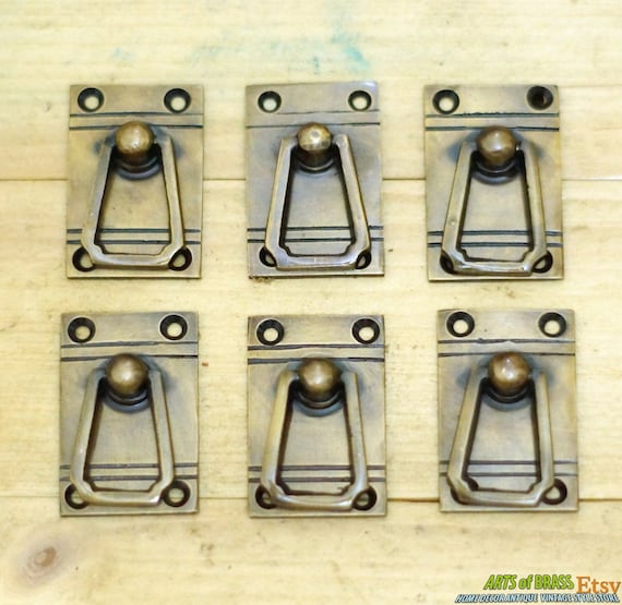1.81" Lot of 6 pcs Vintage RETRO Western square Drop Pull Hardware Cabinet Solid Brass Drawer Handle Knob Pulls A136