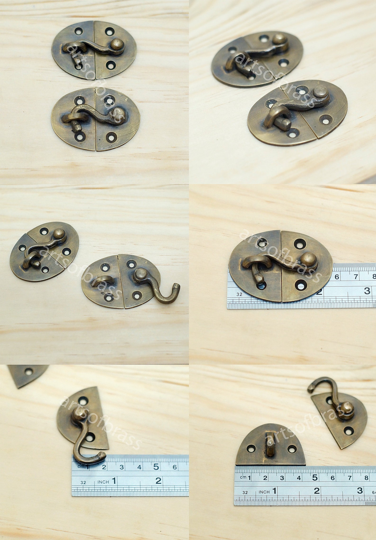 Lot of 2 Pcs Vintage Round Latch Hook Antique Solid Brass Unused Latch