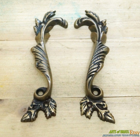 5.59" inches 2 pcs Vintage Victorian Royal Flower Swirl Solid Brass Drawer Cabinet Brass Knob Drawer Handle Pulls L009