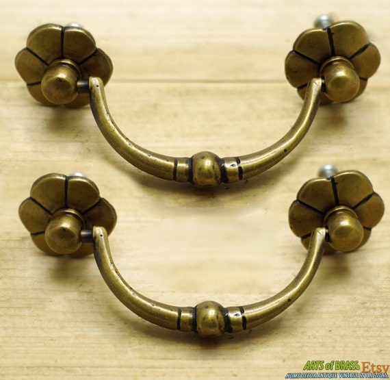 4.05" Lot of 2 pcs Vintage Double Circle Flowers Handle Cabinet Drawer Handle pulls B025